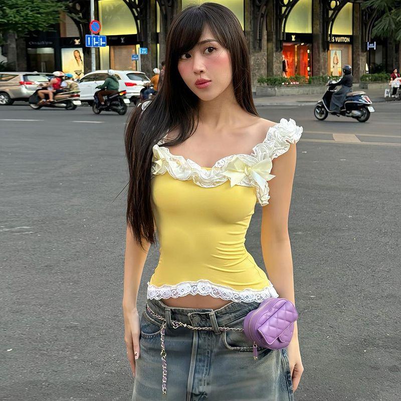 

Pure Desire Wind Lace Sling Yellow Look Fair Patchwork Lace Yellow L