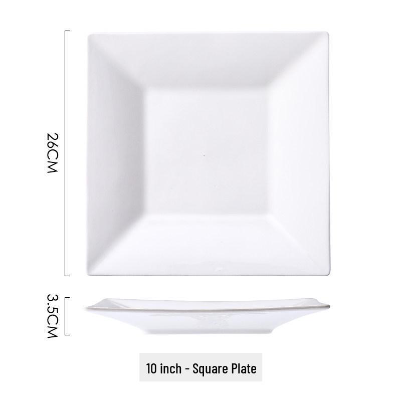 White Ceramic Western Dinner Plates: Flat, Deep, Square, Steak, and Vegetable Options for Home and Hotel Tableware