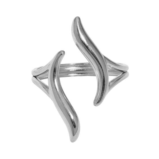 

Middle Finger Ring Opening Adjustable Fit Women Ring Stainless Steel Texture Curved Geometric Shape Finger Band Jewelry Gift серебряный