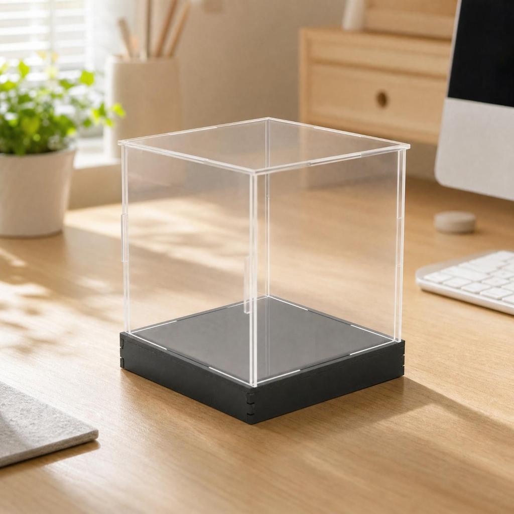 Figure Display Case with Black Foundation Tabletop Clear Desktop