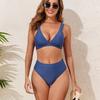 Damen High-Waist Bikini Zweiteiler Unifarben