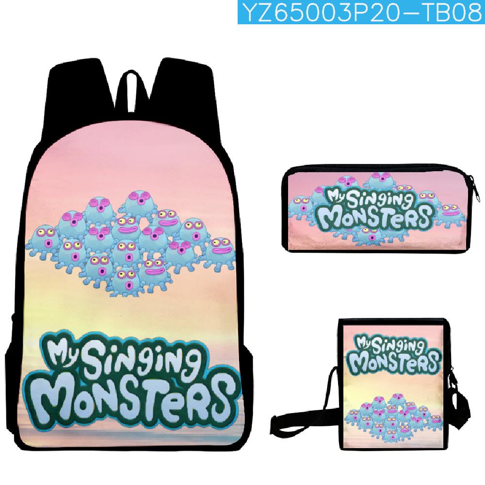 Classic Popular my singing monsters 3D Print 3pcs/Set School Bags Laptop Daypack Backpack Inclined shoulder bag Pencil Case
