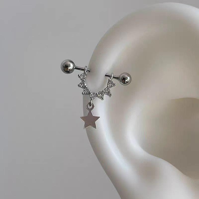 Small and Exquisite Star Pendant Ear Bone Ring for Women Niche Design Diamond U-shaped Earrings Earrings