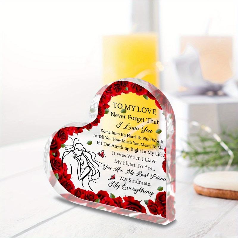 2D Flat Heart-Shaped Acrylic Gift Sign Desk Decor Plaque, Rose Pattern Surround Design, Suitable for Wall Decoration, Porch, Room, Villa, Accents Home