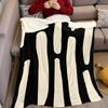 Black-Beige Stripes Flannel Blanket Warm Soft Halloween Christmas Couch Warm Cozy Decorative Decor Gift for All Season