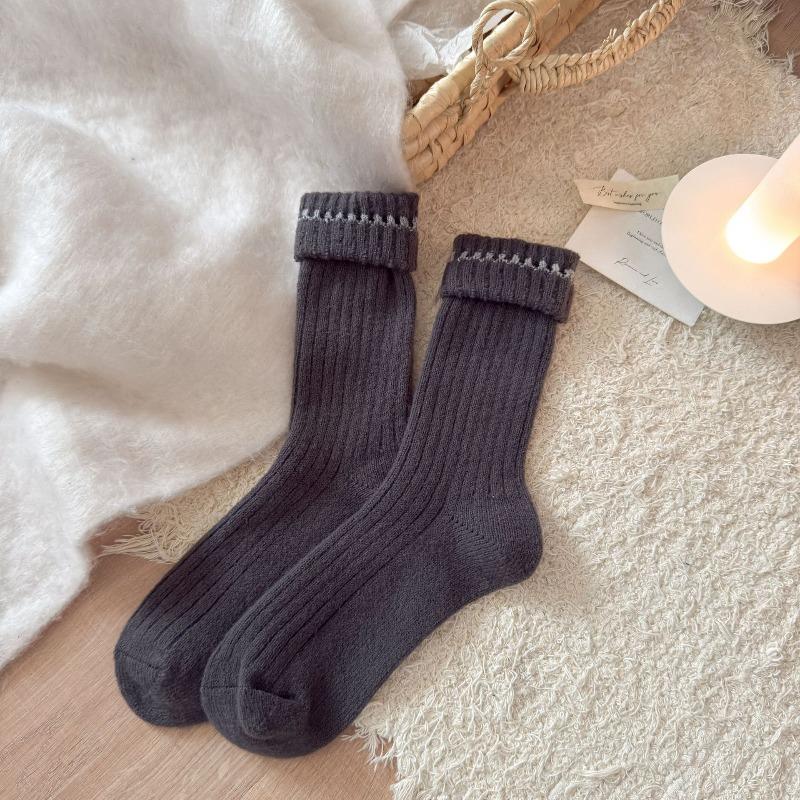 Thick, Warm, Soft and Fluffy Fleece Mid-calf Socks for Autumn and Winter, Solid Color Sweet Pile Socks, Versatile for Women