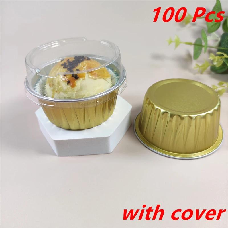 Tasses Rondes à Gâteau en Feuille d'Aluminium avec Couvercles, Moules à Muffins Colorés, Moules à Pudding Antiadhésifs, Fournitures de Fête pour Desserts et Pâtisseries
