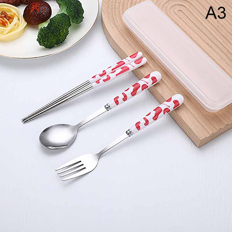 Cute Strawberry Chopsticks Spoon Fork Cutlery Set With Case Portable Travel Stainless Steel Tableware Kitchen Utensils