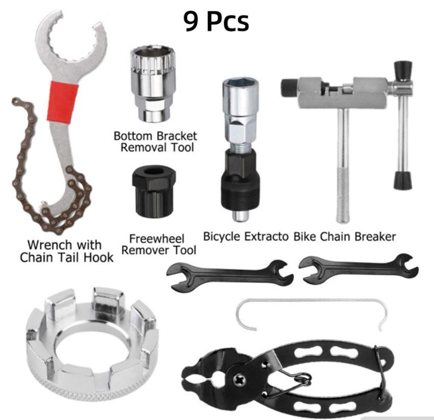 Bicycle Multi-Tool: Middle Shaft, Flywheel, Chain, and Crank Remover