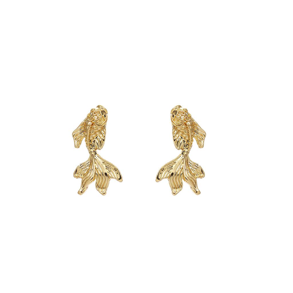 Simple Personality Small Koi Stud Earrings, High-End Mini Metal Wind Goldfish Earrings