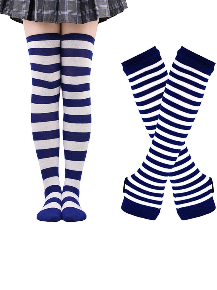 

Комплект полосатых перчаток и чулок выше колена One Size