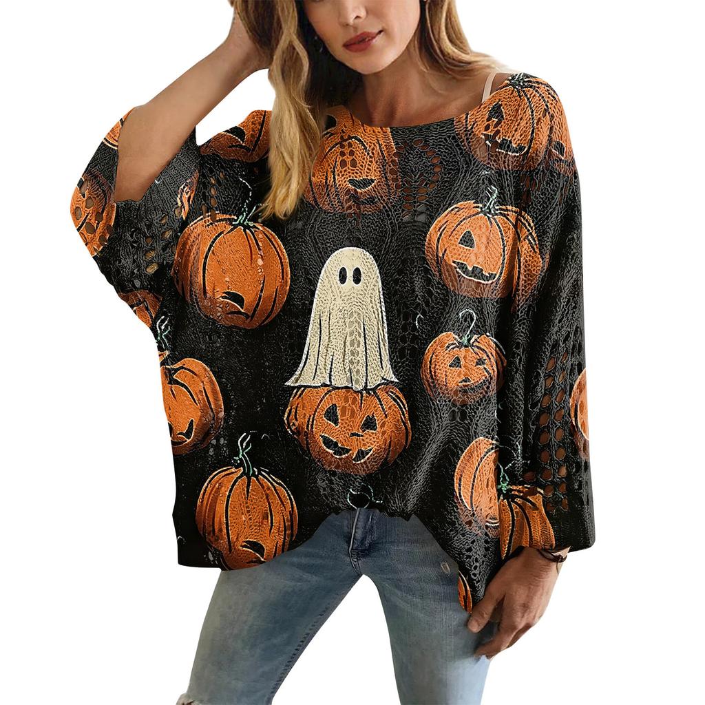 XY-LK01-Pullover hollow blouse 3D printed sweater spring and summer new