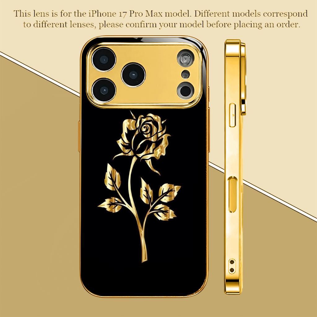 Electroplated Glass Designed Phone Case Gilded Rose Pattern Design For iPhone 17 Air 16 15 14 13 12 Pro Max Plus Hard Shell