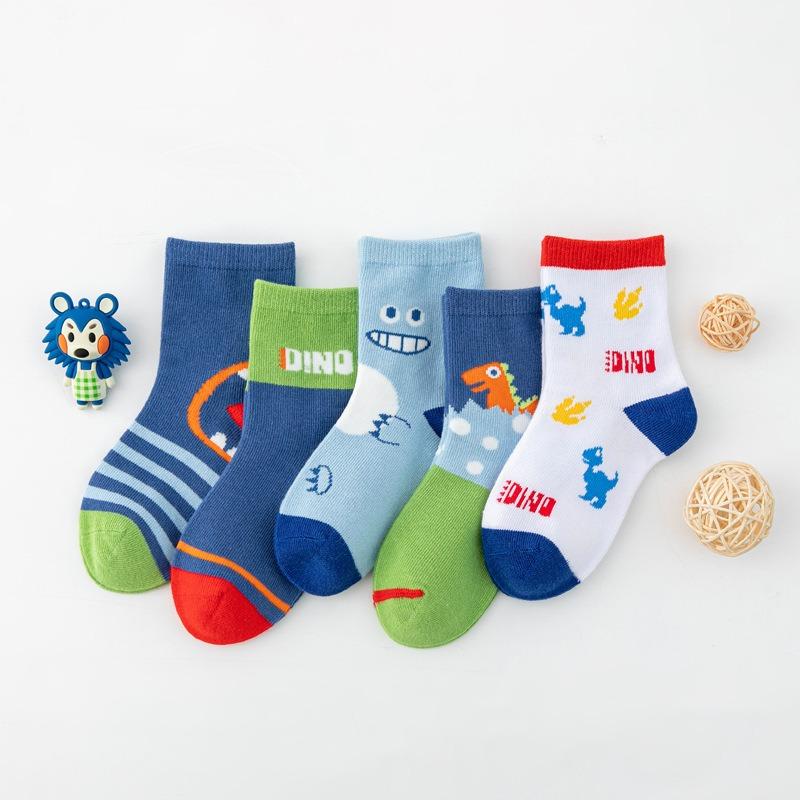 

5 пар мультяшных детских носков с милым динозавром, мягкие дышащие хлопковые спортивные носки для мальчиков и девочек, для детей 1-12 лет XL