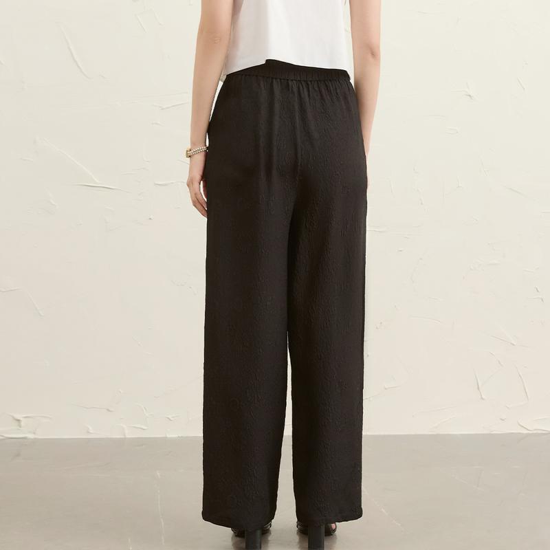 Solid Color Jacquard Mulberry Silk Casual Pants
