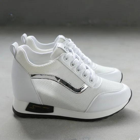 Microfiber Leather Women Casual Shoes 7cm Platform Wedge Women Fashion Sneakers Winter Autumn Air Mesh Women Summer Shoes