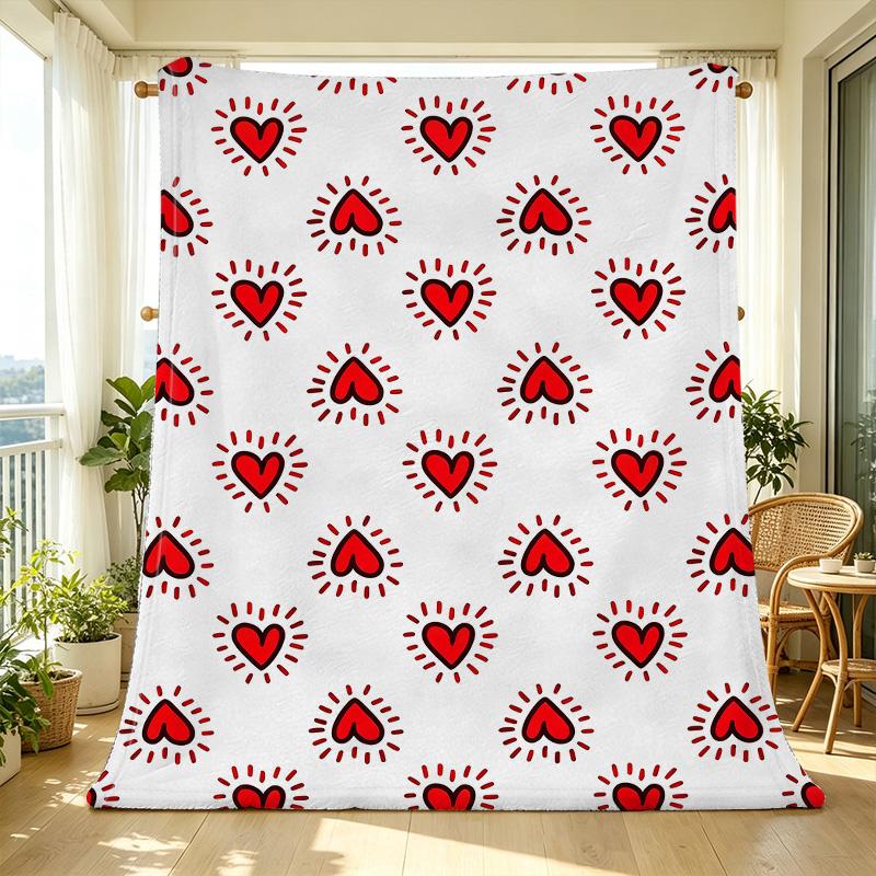 Love Heart Flannel Throw Blanket No Shed, Soft Warm, Cozy Home Couch Blanket for Movie Night, Perfect Valentine's Day Gift