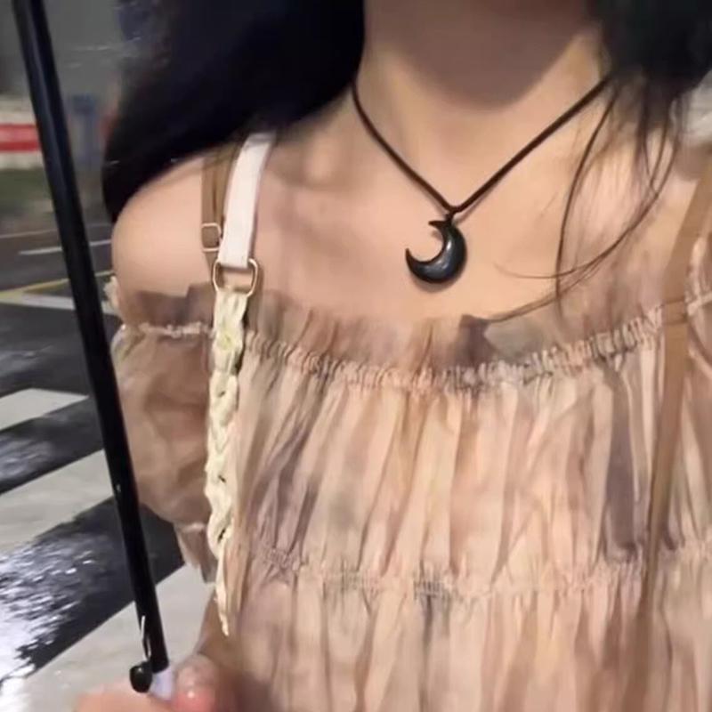 Chinesischen Stil Retro Geflochtenen Seil Halskette Mond Anhänger Halskette Für Frauen Vintage-Schmuck