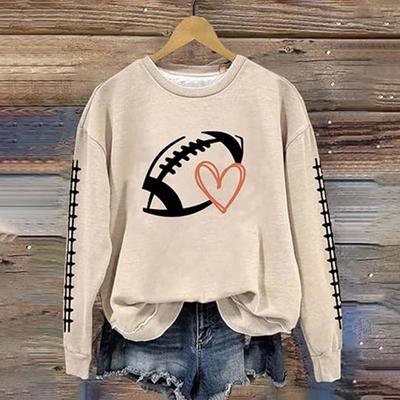 Yousheng Spring Fall Women Sweatshirt Football Print Round Neck Elastic Cuffs Loose Pullover Sport Type Top Casual School Commute Sweatshirt