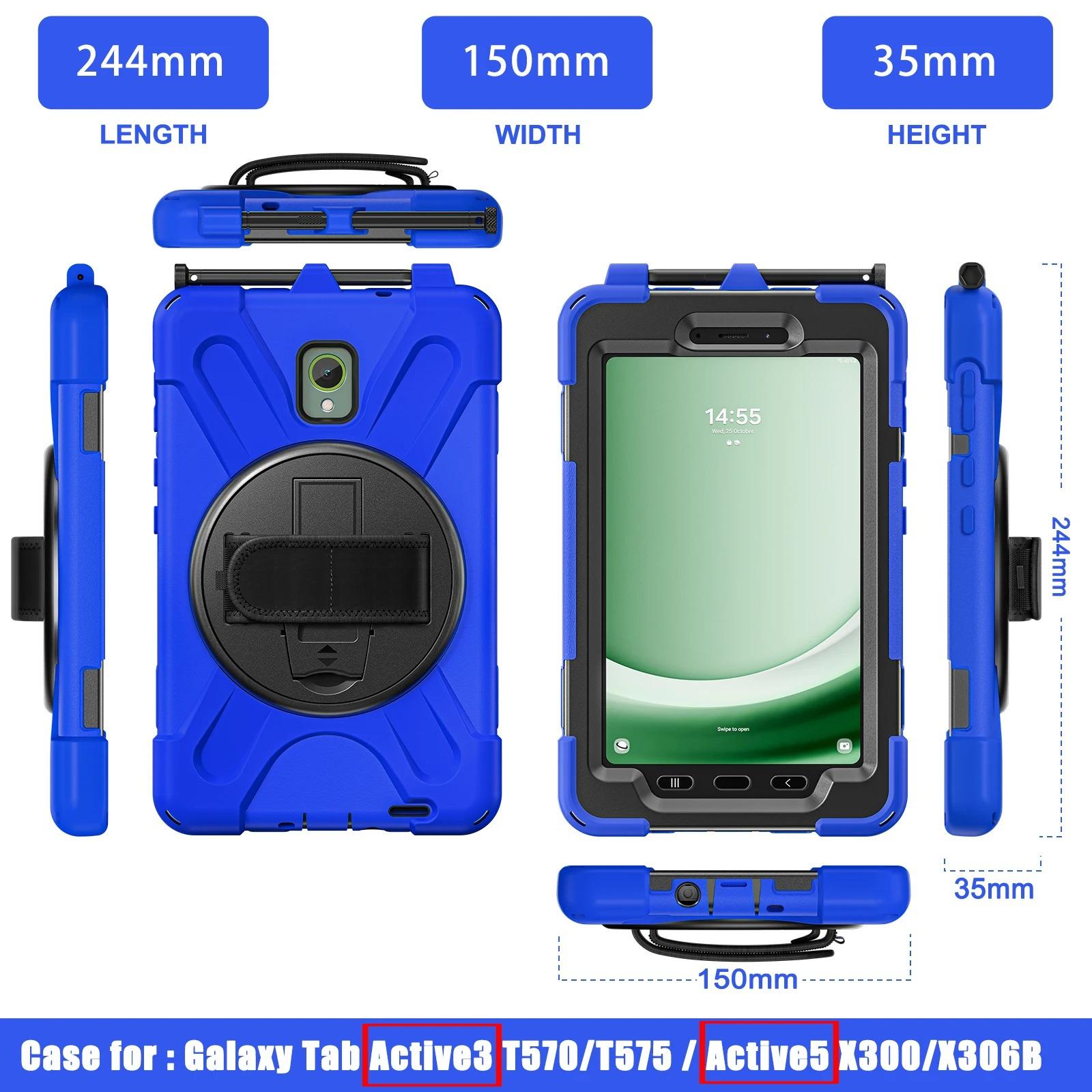 Capa para Samsung Galaxy Tab Active 3 / Active 5 (T570/T575/X300/X306B) 8,0  / Capa Robusta Suporte Giratório Capa com Alça de Mão For Active 3 (2020) azul