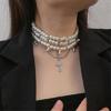 Fashionable Diamonds Sturdy Alloy Crosses Choker Necklace Pendant with Elegant Pearls Jewelry Accessory for Girls