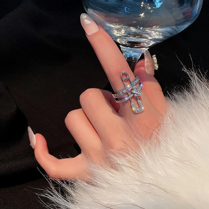 Light luxury fashion high sense pearl zircon copper ring women's design sense retro personality open index finger ring simple