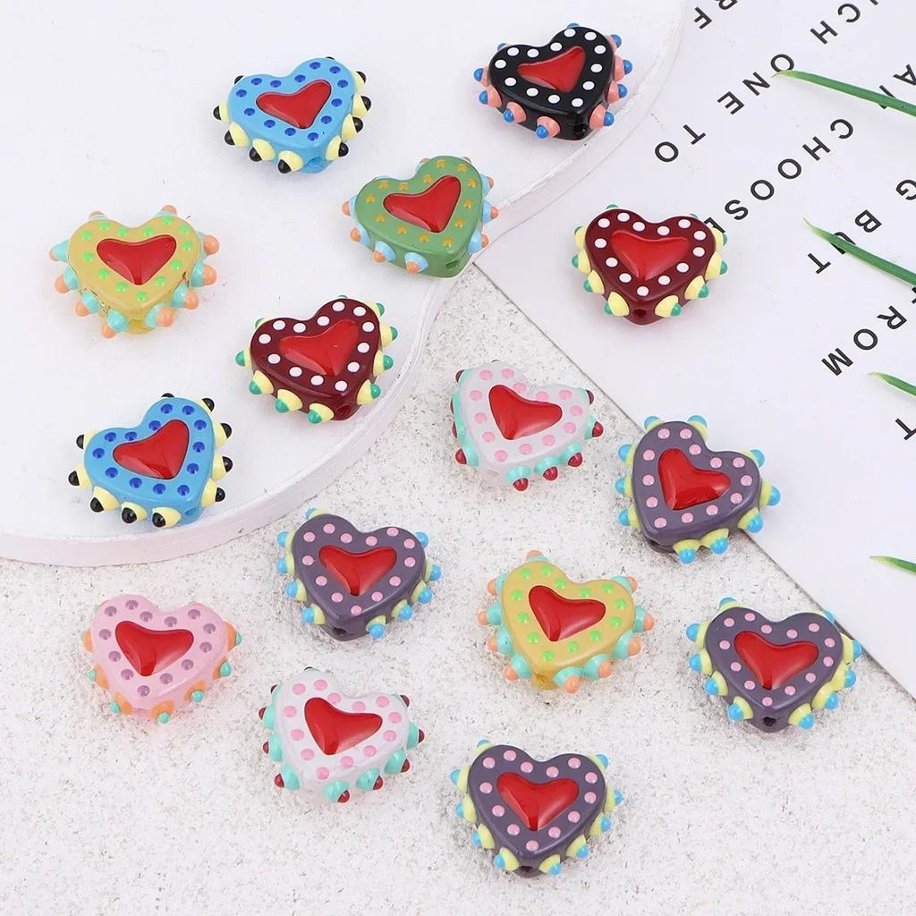 TX63 1Pcs Fun Design Sense Heart Handmade Bumpy Charm Beads Glass Spacer Texture Bead DIY Earring Bracelet Necklace Jewelry