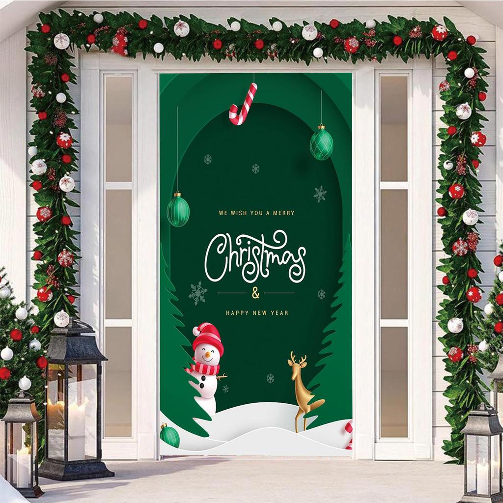 Four-Sided Stretch Christmas Door Cover - Easy Install with Festive Pattern