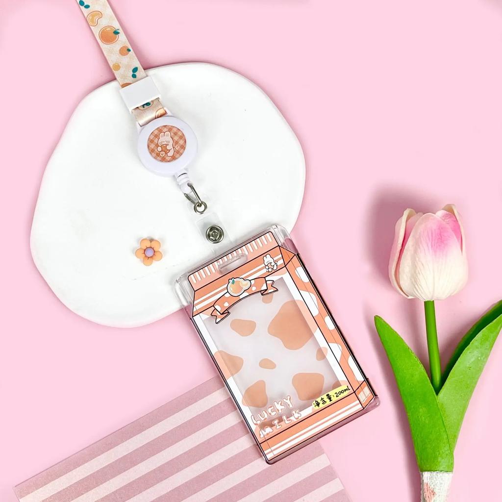 Student Fun Transparent Card Covers Spring Rope Cartoon Meal Card Case Game Cards Protection Covers Lanyard Credit Card Holder