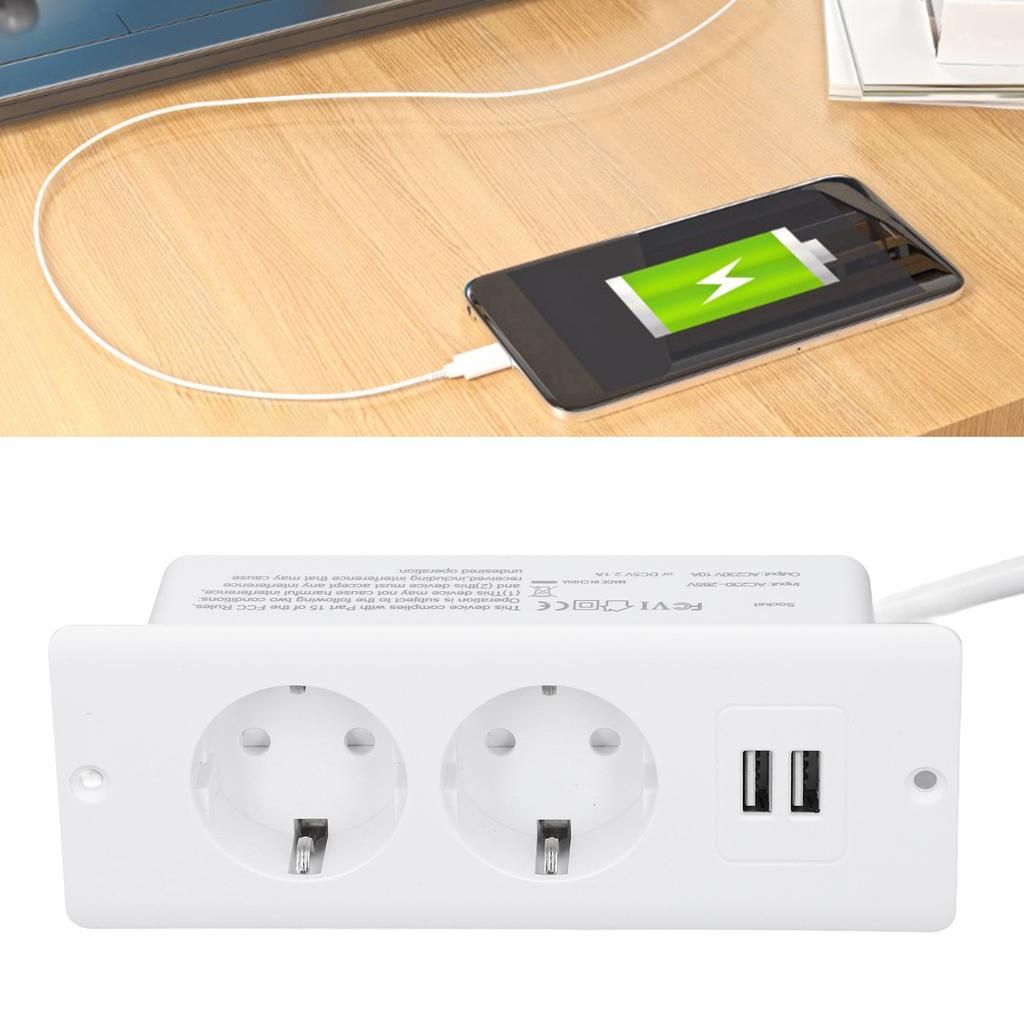 Embedded Power Outlet 2 USB 2  10A Ports Recessed Desk Socket In Desk Power Hub with 1.5m Cable