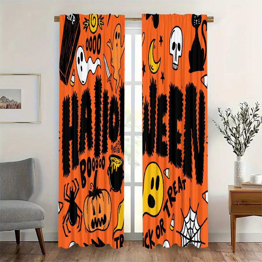 2pcs- Halloween Happy Polyester Curtains, Pole Bag Curtains 42*84, Bedroom Living Room, Home Room Party Decoration