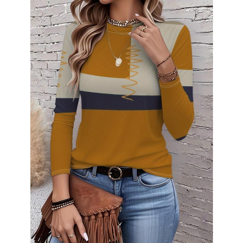 Brightly colored checkered pattern women's round neck long-sleeved top, a new 2026 style for everyday street fashion.