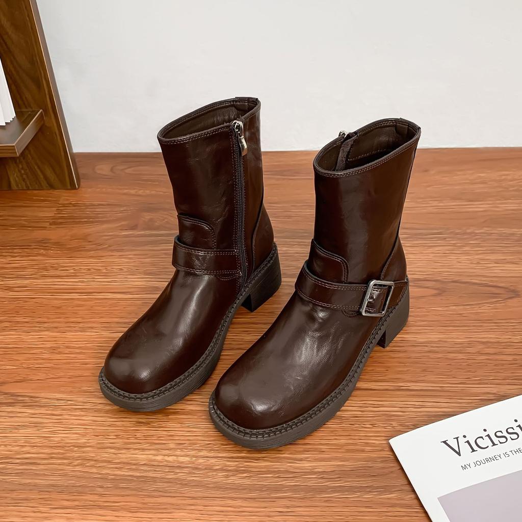 2025 Winter New Short Martin Boots Women's Side Zipper Small Thick-soled Heightening Elastic Boots Women's Retro