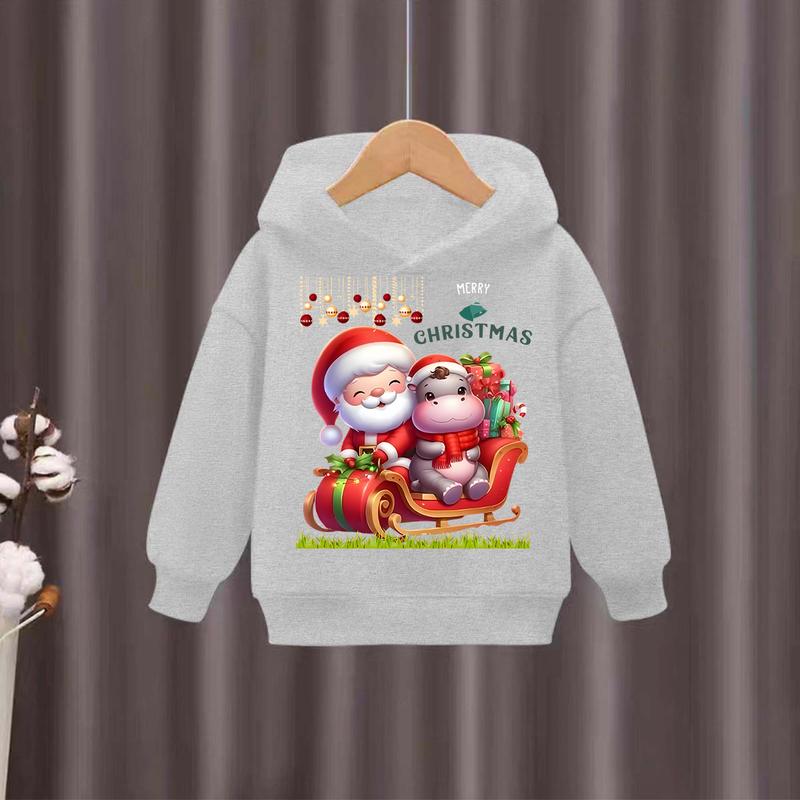 2025 Christmas Santa Claus Printed Children's Hoodie Children's Girls' Hoodie Sportswear Children's Fashion Cartoon Oversized Coat