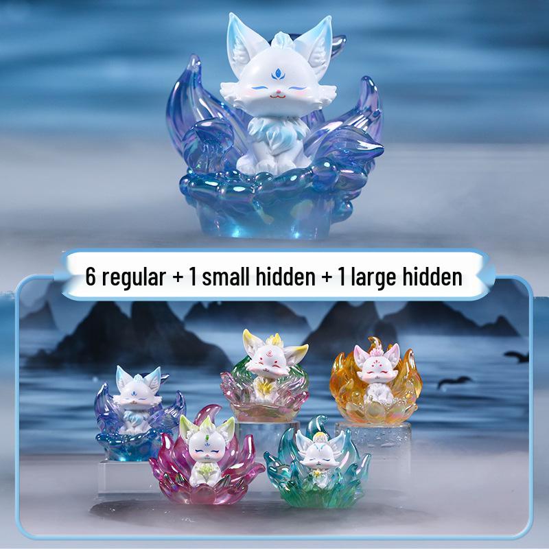 New Shanghai Spirit Fox Trendy Blind Box Figurine - Nine-Tailed Fox Resin Desktop Ornament