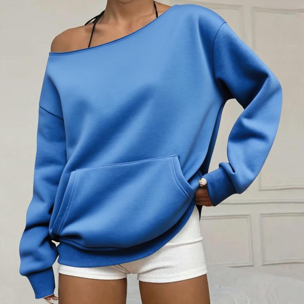 Women's Off Shoulder Long Sleeve Sweatshirt Loose Fit Streetwear Pullover Top