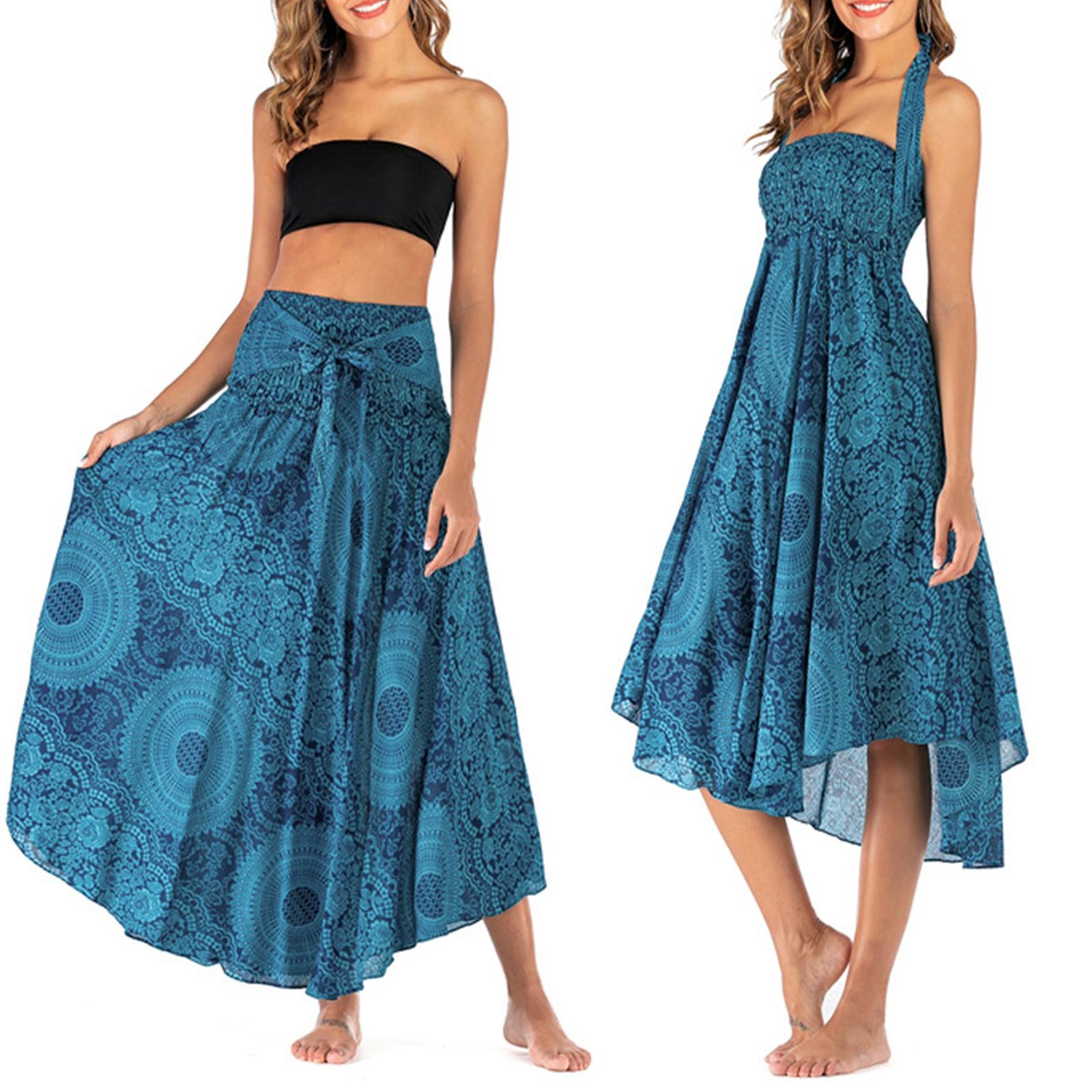 

Женское летнее платье для отдыха и отдыха с принтом в виде морского берега и V-образным вырезом и разрезом One Size синий