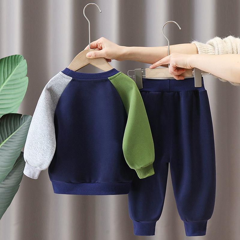 Winter Warm Boys Sets Children Fleece Autumn Hoodies Suits Kids Padded Sweatshirts+Pants Outfits Teenager Velvet Clothing