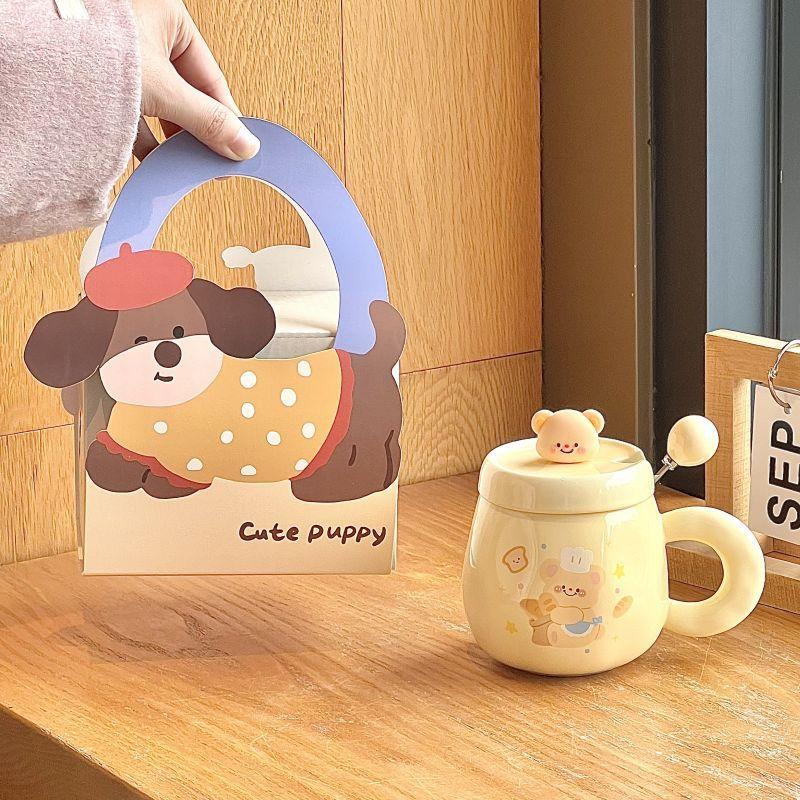 Butter Bear Mug with Lid Girl Cute Ceramic Drinking Water Cup Couple Coffee Cup Birthday Gift