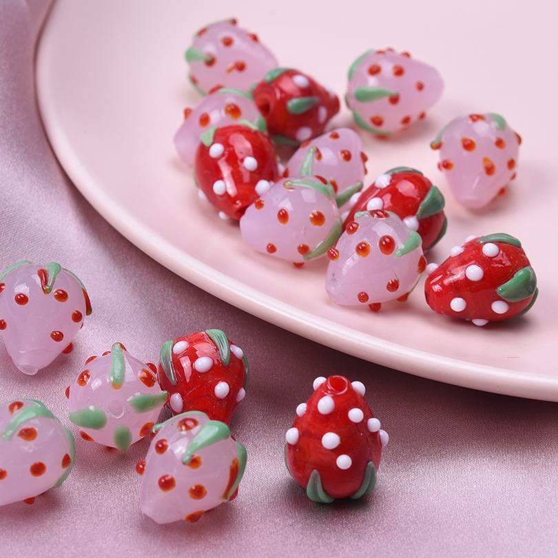 6pcs Mix Glass Fruit Pendant 3D Enamel Strawberry Charm For Jewelry Making Bracelet Anklet Necklaces DIY Beads Pendant Findings