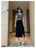 2024 Black A-Line Midi Skirt: High Waist, Slimming, Petite, Versatile for Women - Perfect for Spring/Summer