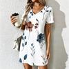 Zomer Mode Dames V-hals Retro Bloemenpatroon Geprint Jurk Sexy Korte Rok Jurken