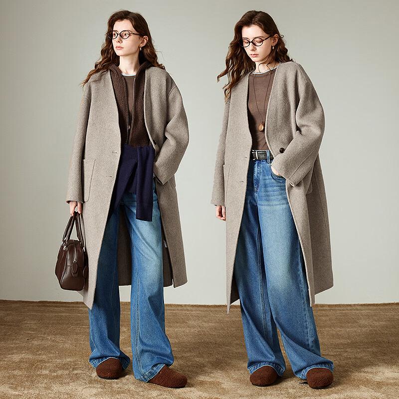 Chuyu Women's V-Neck Wool Blend Mid-Length Cardigan Coat