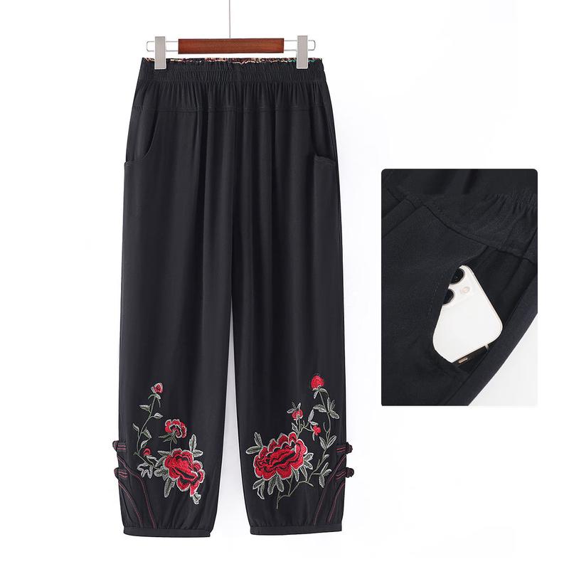 

Yuzhaolin Summer Embroidered Straight-Leg Cropped Pants 3XL