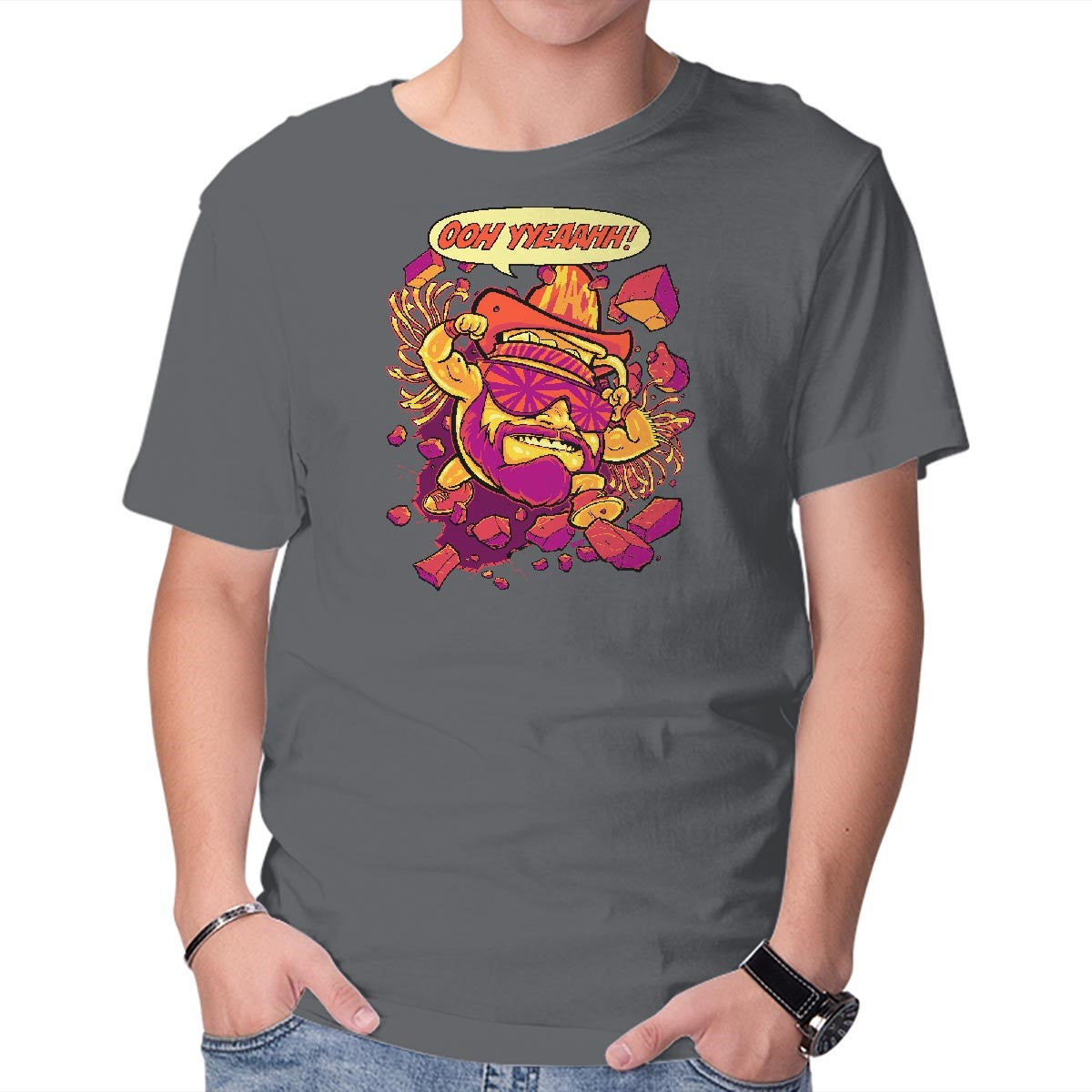 Unisex Crew Neck T-Shirt Macho-Kool Graphic Short Sleeve Casual Tee L