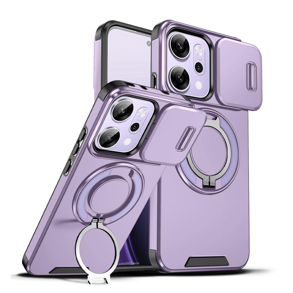 

KEYSION 360° Чохол-підставка для телефону для OPPO Reno14 Pro 5G з розсувним захистом камери, магнітний протиударний чохол для OPPO Reno14 F 5G for Reno14 Pro 5G фіолетовий