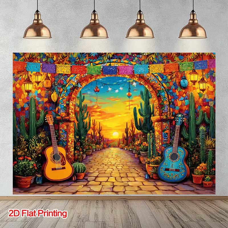 2D Colorful Talavera Mexican Street Party Decoration Background