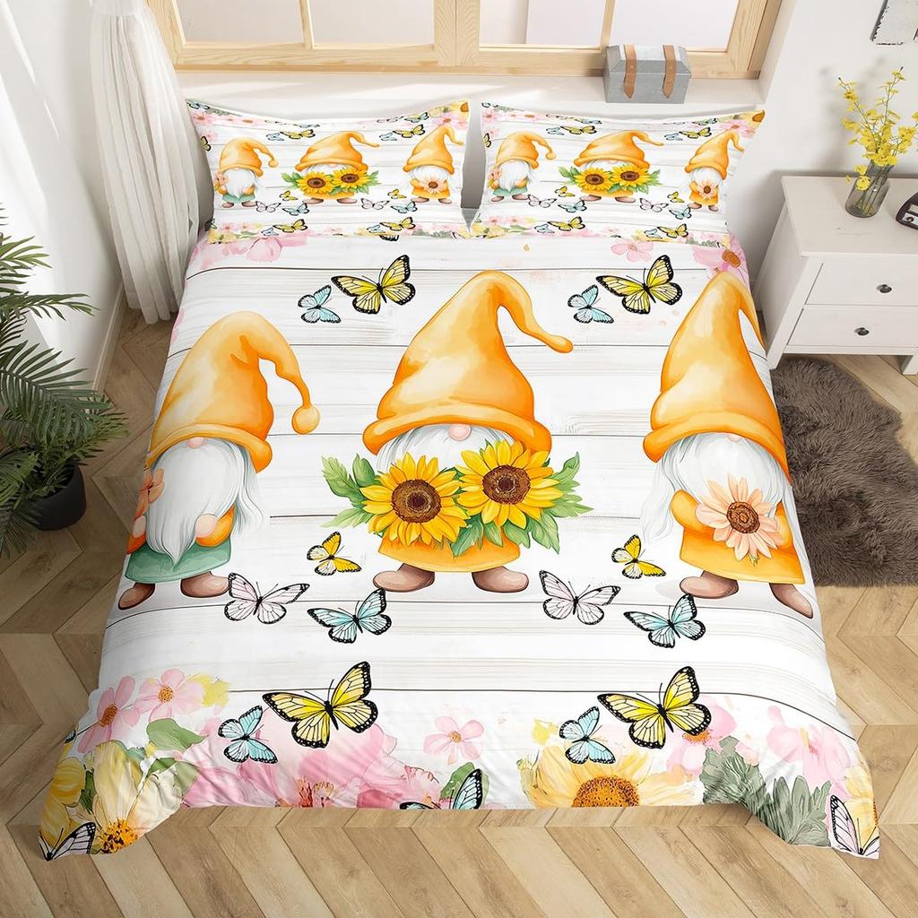 Sunflower Duvet Cover Twin King, Spring Garden Flowers Comforter Cover, Yellow Floral Botanical Bedding Set for Teen Women Room