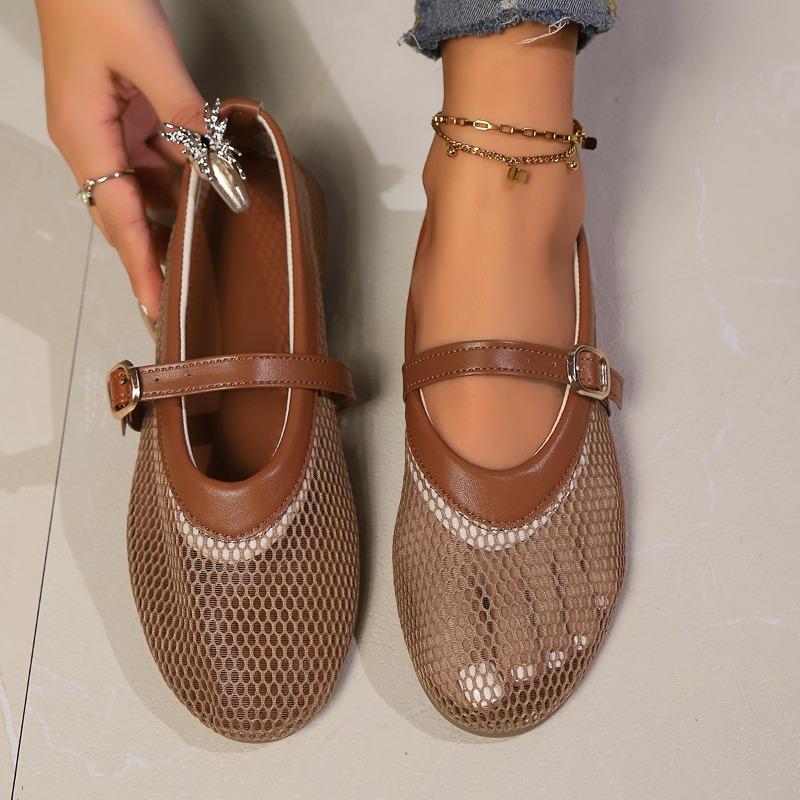 Fashion Autumn New Flat Single Shoes Women Fashion Round Head Shallow Mouth Mesh Hollow Breathable Soft Bottom Low-top Shoes