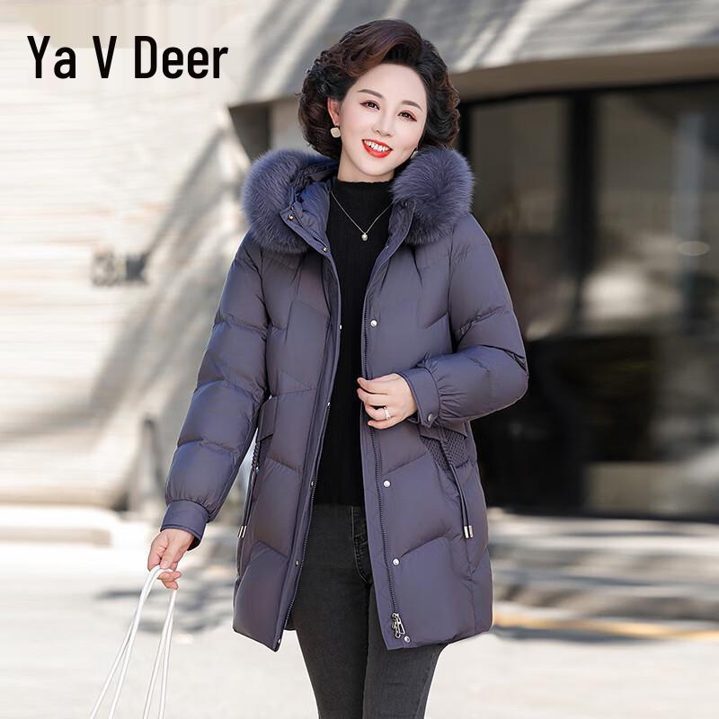 

Yalu Women s Mid-Length Down Jacket with Fox Fur Trim Hood 4XL